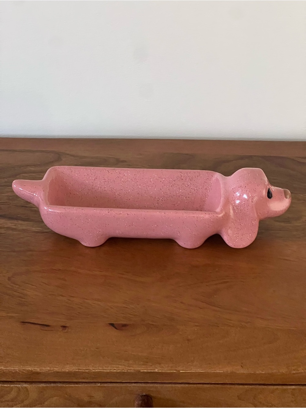 Vintage MCM Pink Speckled Ceramic Dachshund Trinket Dish - Picture 6 of 13